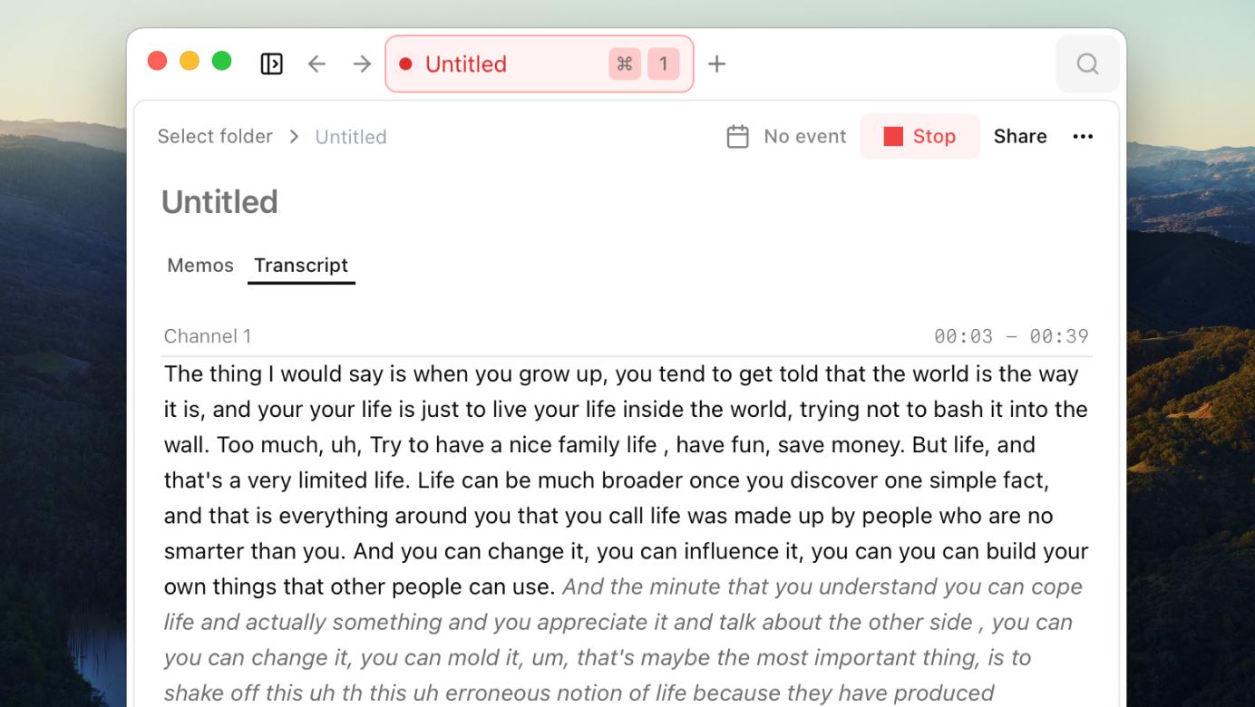 Real-time transcription feature